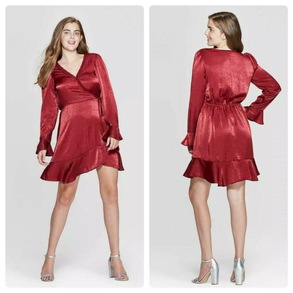 Lace Trim Satin Wrap Mini Dress Xhilaration Medium